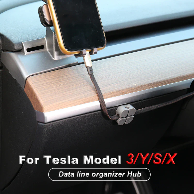 Tesla Model S, 3, X, Y, Phone Cord Cable Organizer Clamp Set, 4-Piece Set