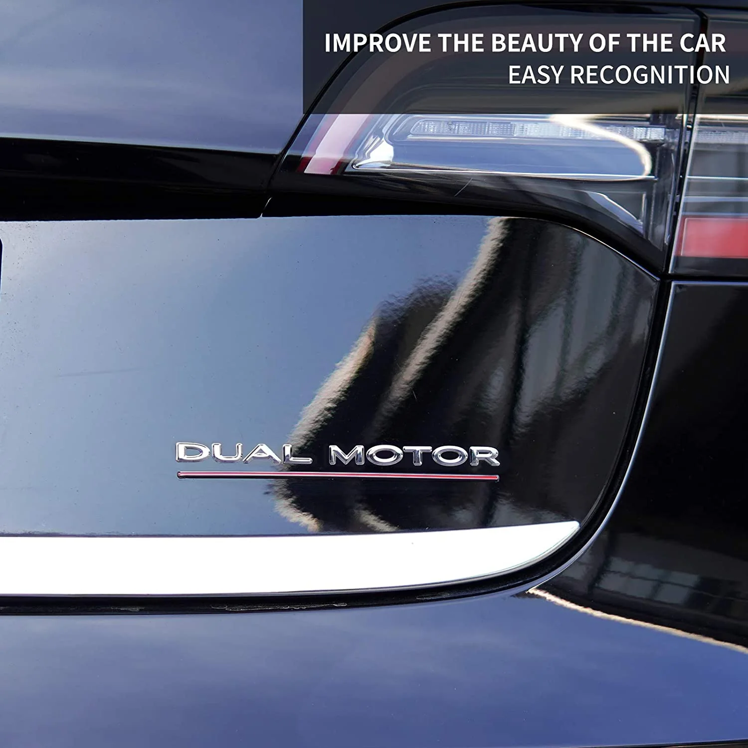 Tesla Model S, 3, X, Y, Chrome Dual Motor Emblem, 3D Epoxy Sticker Rear Trunk Emblem - Image 2