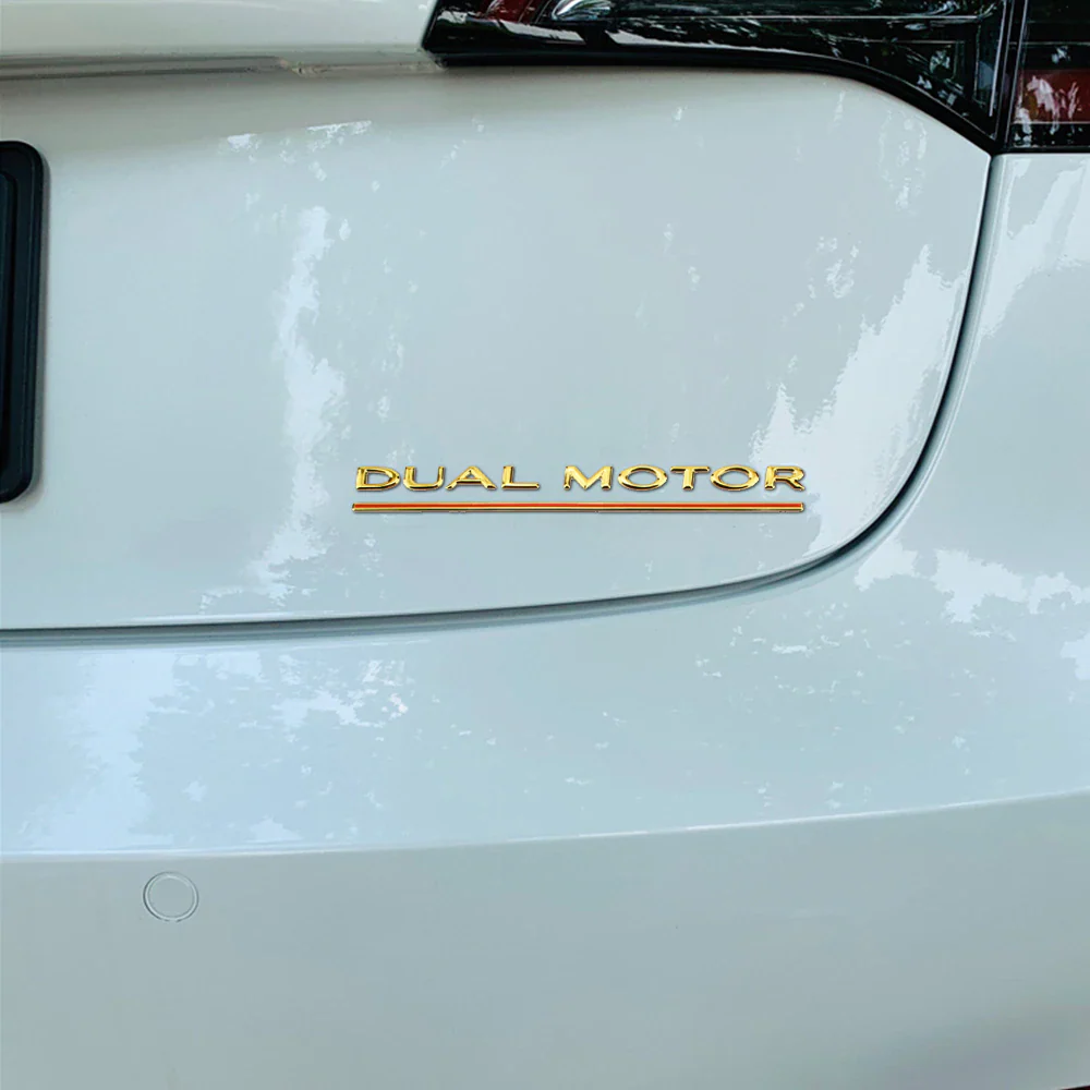 Tesla Model S, 3, X, Y, Gold Dual Motor Emblem, 3D Rear Trunk Emblem
