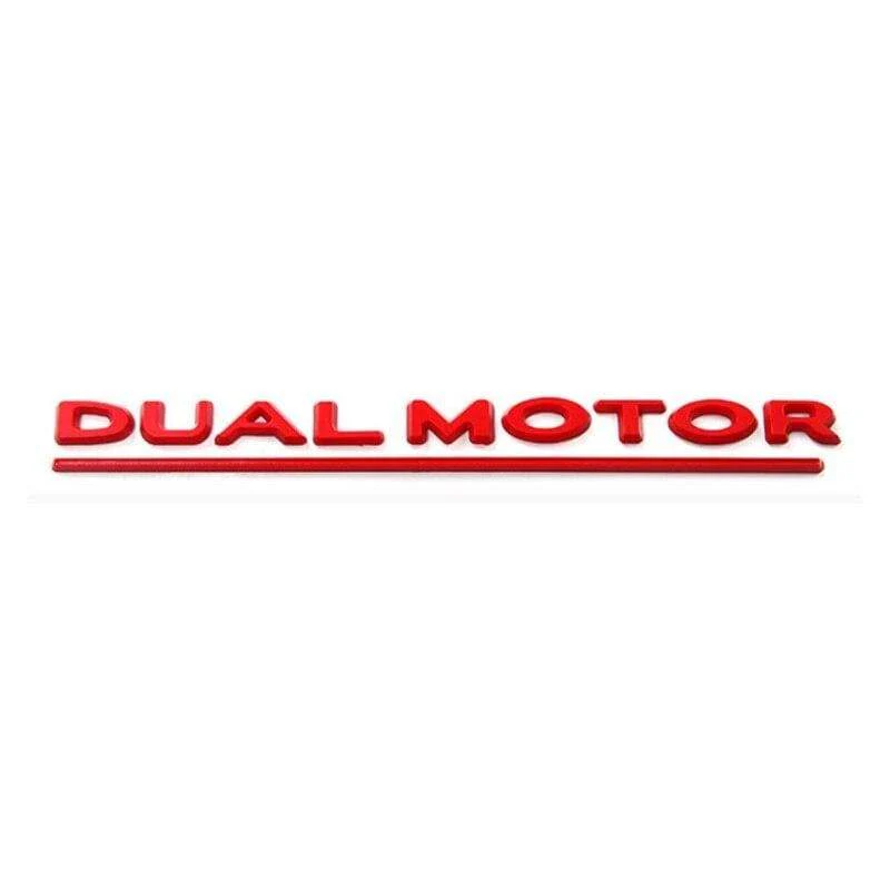 Tesla Model S, 3, X, Y, Red ABS Dual Motor Emblem 3D ABS Rear Trunk Emblem
