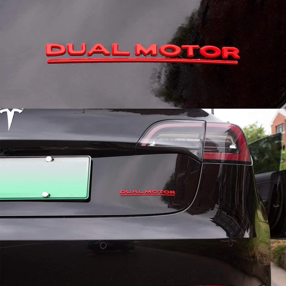Tesla Model S, 3, X, Y, Red ABS Dual Motor Emblem 3D ABS Rear Trunk Emblem - Image 2