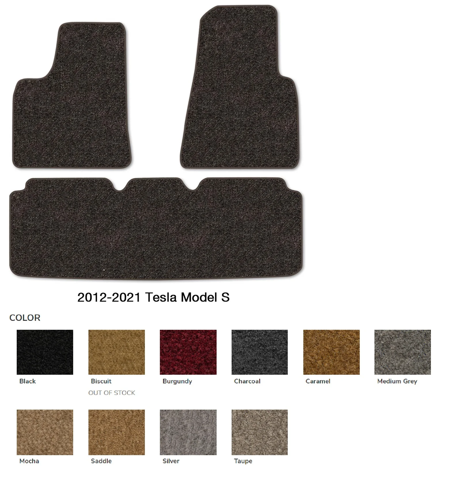 Tesla Model S Carpet Floor Mats, Front & Rear Full Set, Custom Fit, 2012-2021