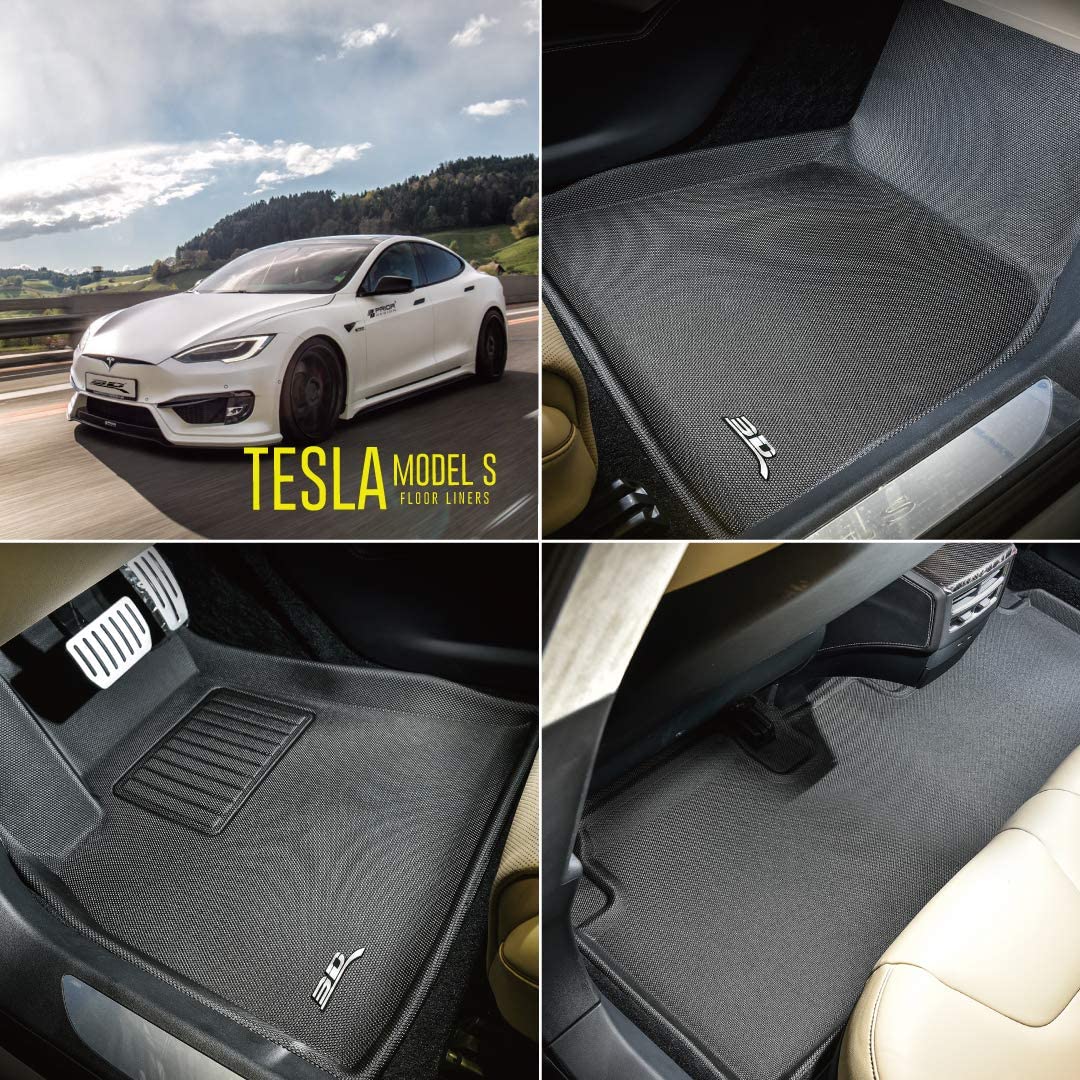 Tesla Model S Front & Rear Floor Mats, 3D MAXpider Kagu 1st & 2nd Row Floor Mats, Black, 2015-2019 - Image 4