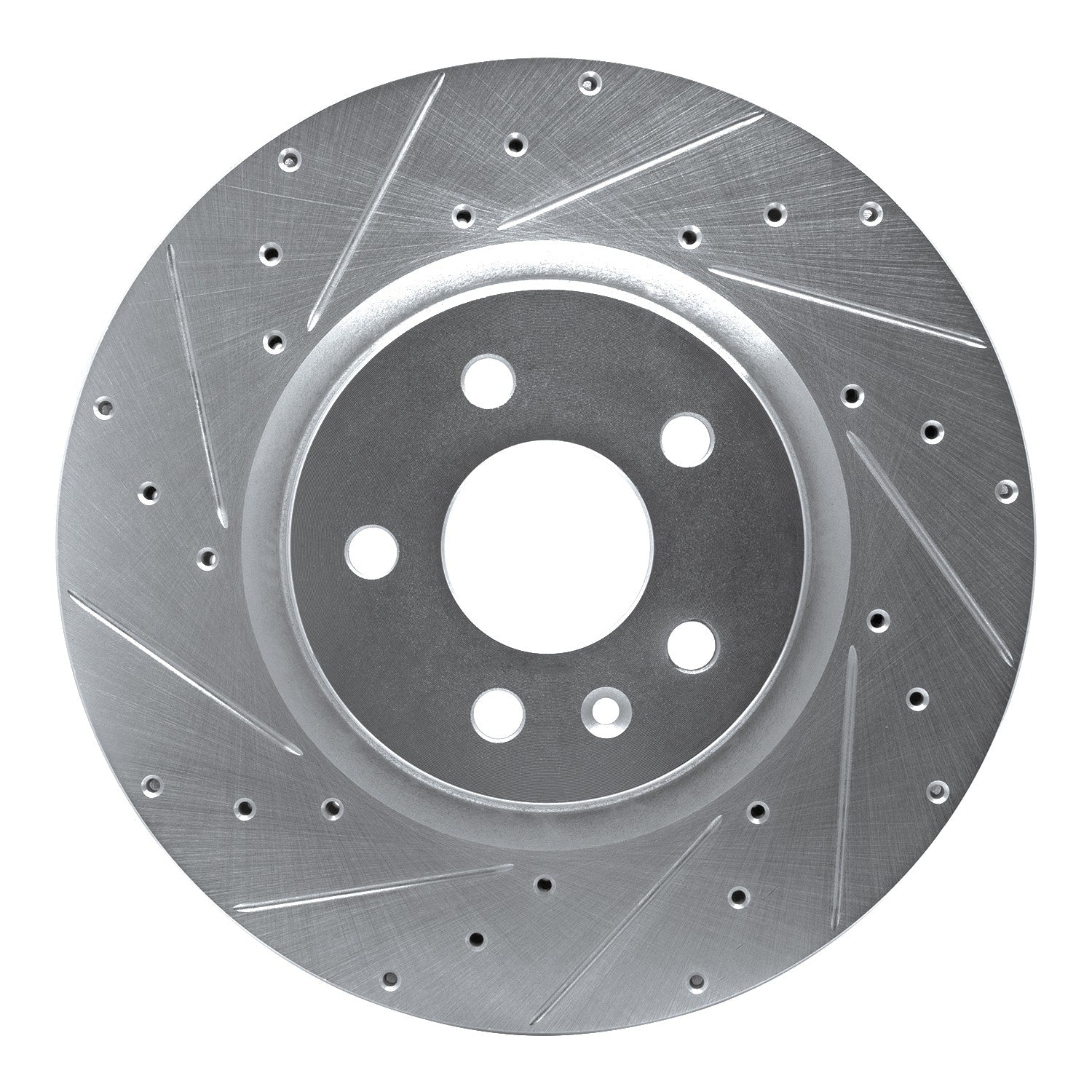 Tesla Model S Front Right Dynamic Friction Rotor, Silver Drilled and Slotted, 2012-2021