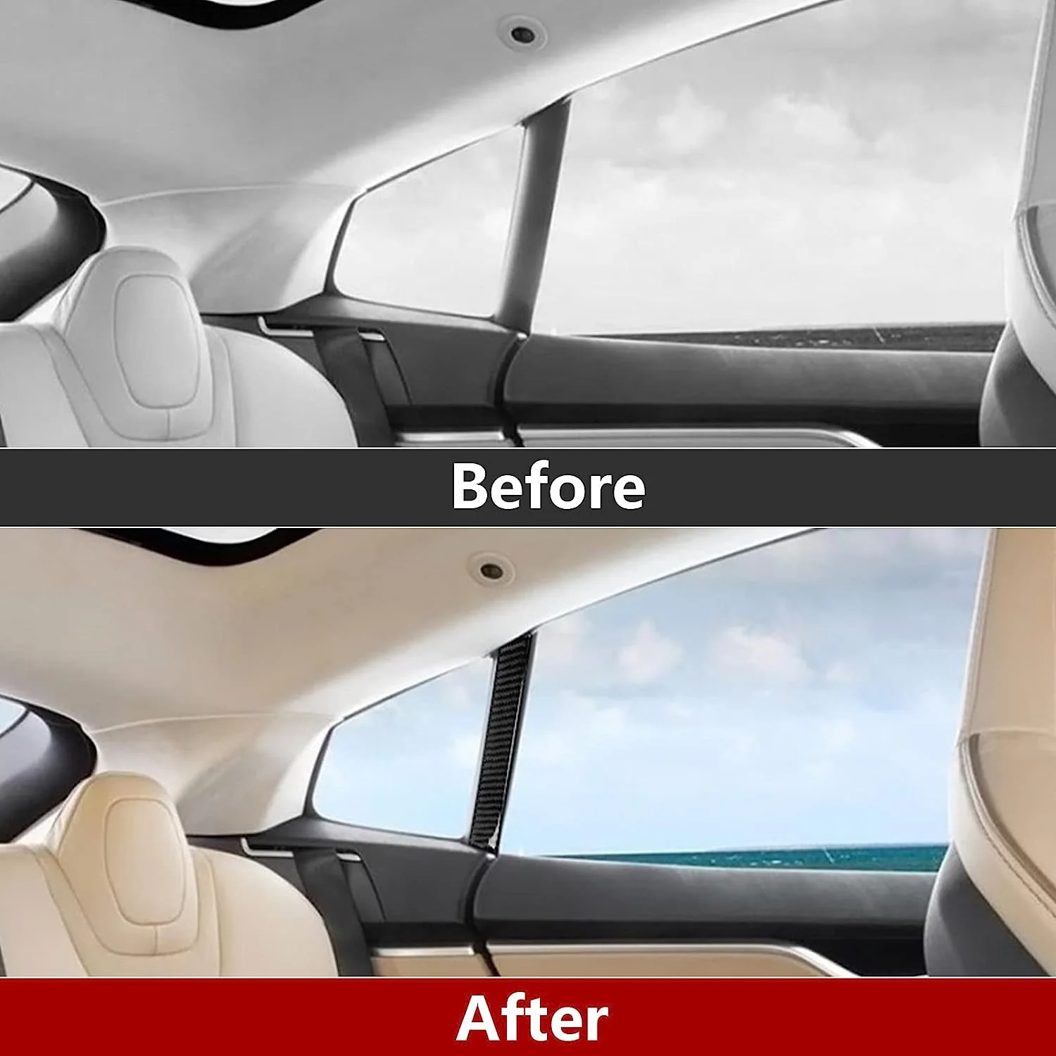 Tesla Model S Interior Rear Pillar Carbon Fiber Stickers, 2012-2020 - Image 2