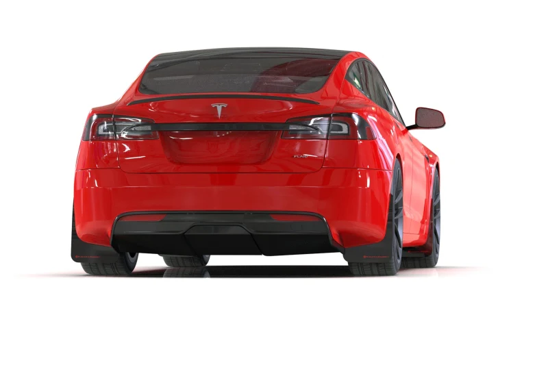 Tesla Model S Mud Flap Set, Rally Armor, Black, W/ Red Logo, 2021-2023 - Image 2
