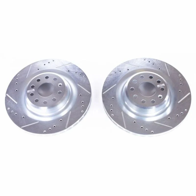 Tesla Model S Power Stop Front Evolution Drilled & Slotted Rotors, Pair, 2012-2021