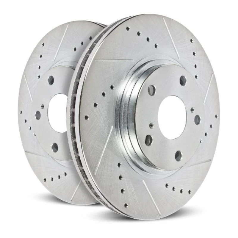 Tesla Model S Power Stop Front Evolution Drilled & Slotted Rotors, Pair, 2012-2021 - Image 2