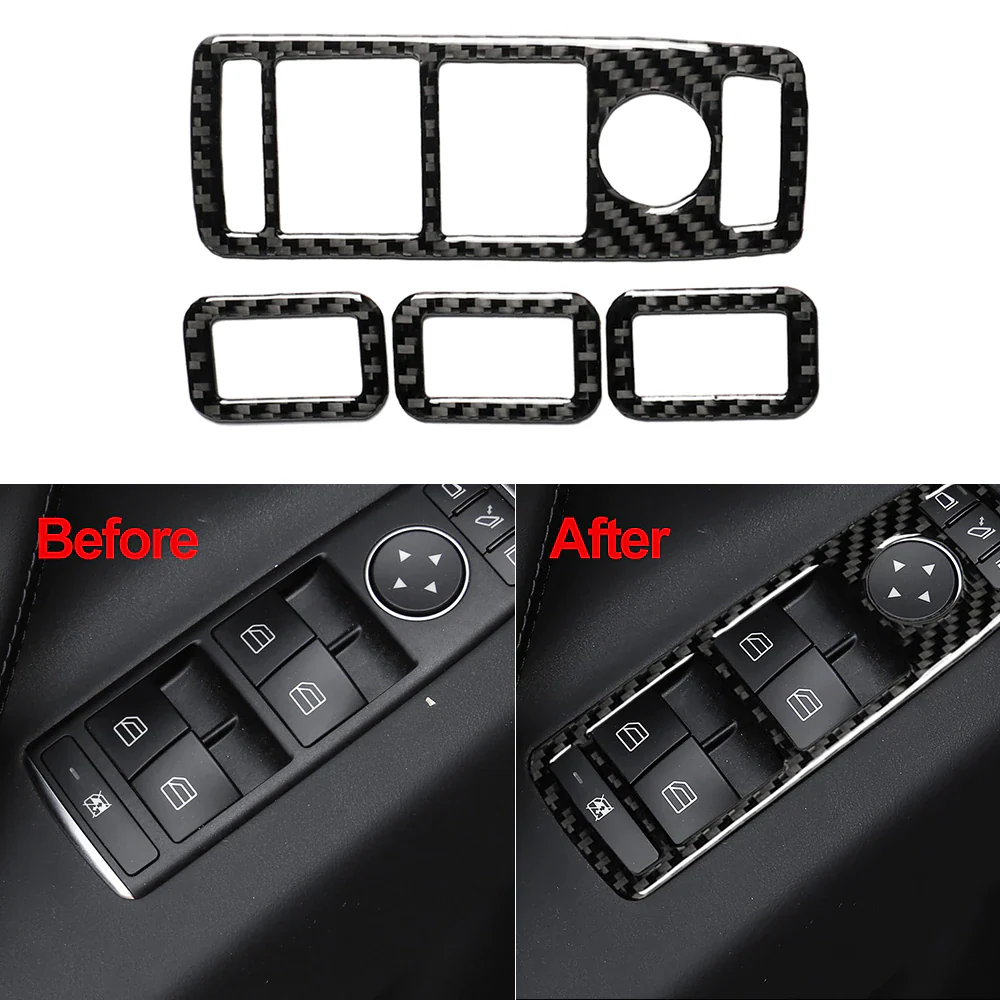 Tesla Model S, X Carbon Fiber Window Switch Cover Panel Trim, 4-Pc Set, 2014-2019