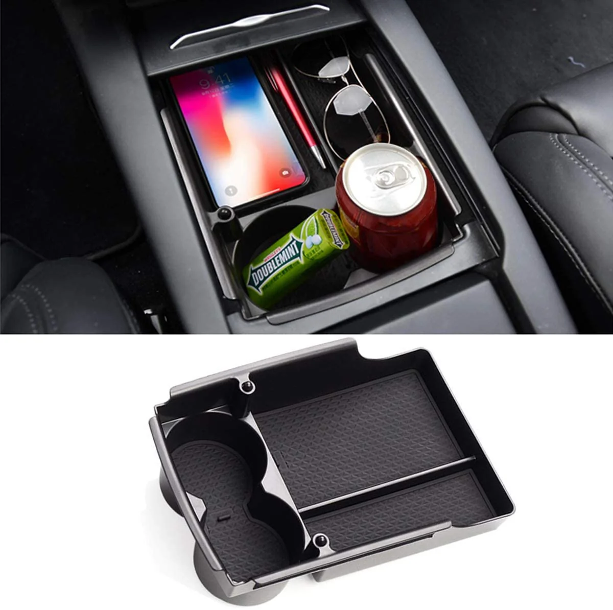 Tesla Model S, X, Center Console Storage Box Organizer with Cup Holder - Image 2