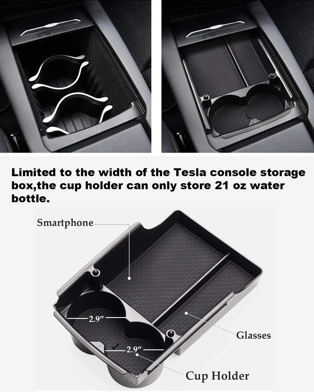 Tesla Model S, X, Center Console Storage Box Organizer with Cup Holder - Image 3