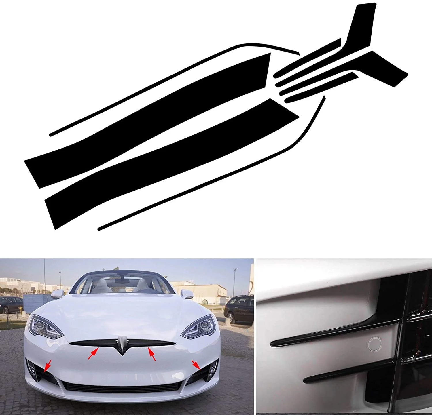 Tesla Model X Front Bumper Trim Chrome Delete Blackout Overlay Vinyl Kit, Matte Black or Black Carbon Fiber, 2016-2023