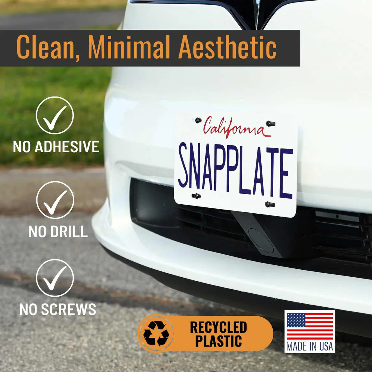 Tesla Model X SNAPPLATE Front License Plate Mount, Removable, with Bumper Camera, 2026 - Image 3