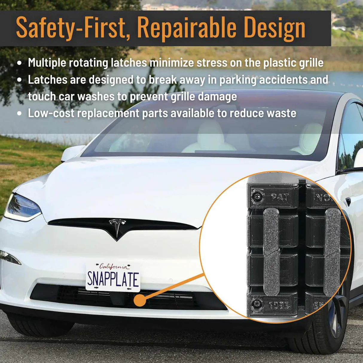 Tesla Model X SNAPPLATE Front License Plate Mount, Removable, with Bumper Camera, 2026 - Image 6