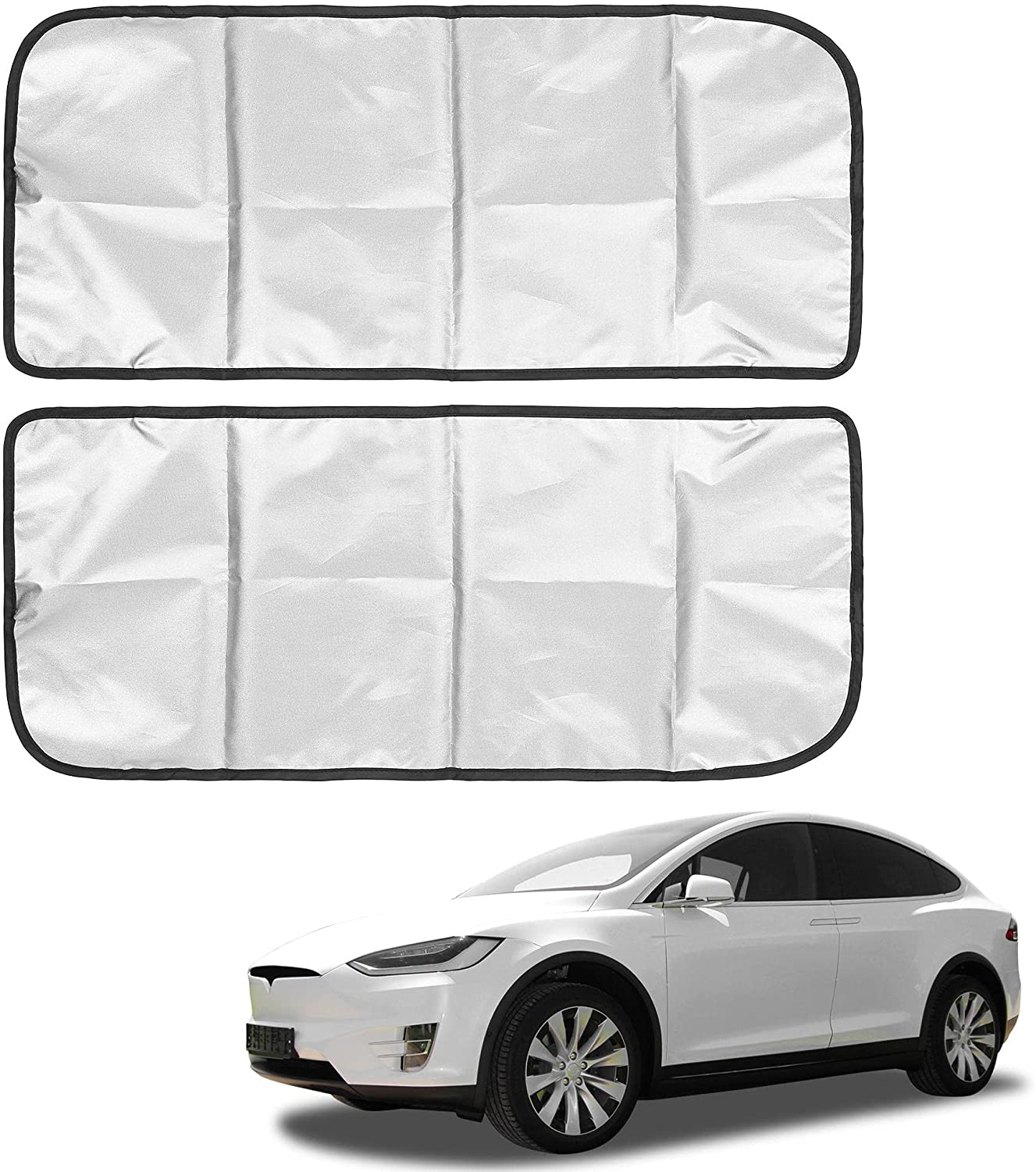 Tesla Model X Wing Doors Sunroof Sunshade, Coated Black Silver Tone Cloth, 2-Piece, 2016-2024 - Image 2