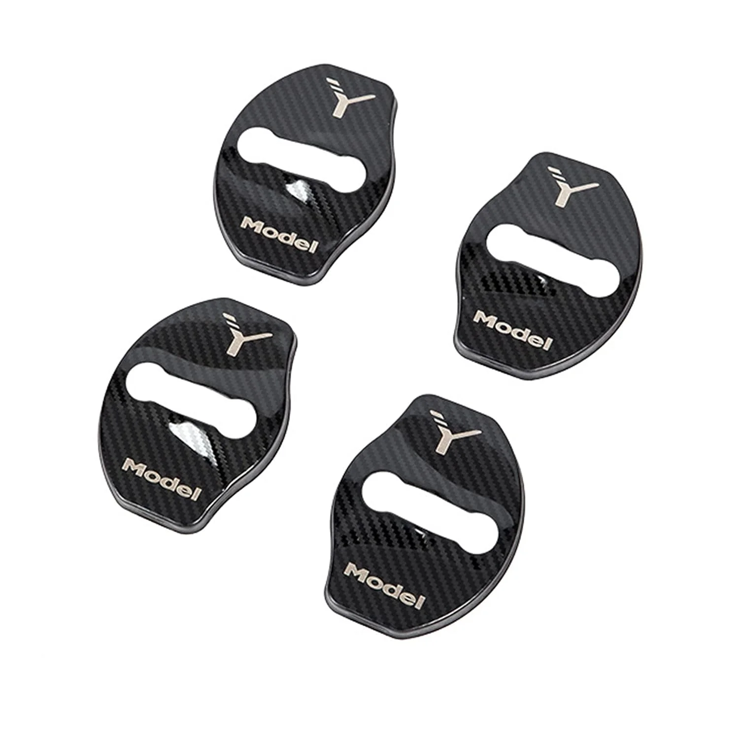 Tesla Model Y Door Latch Covers, Carbon Fiber Black Stainless Steel, 4pc Set