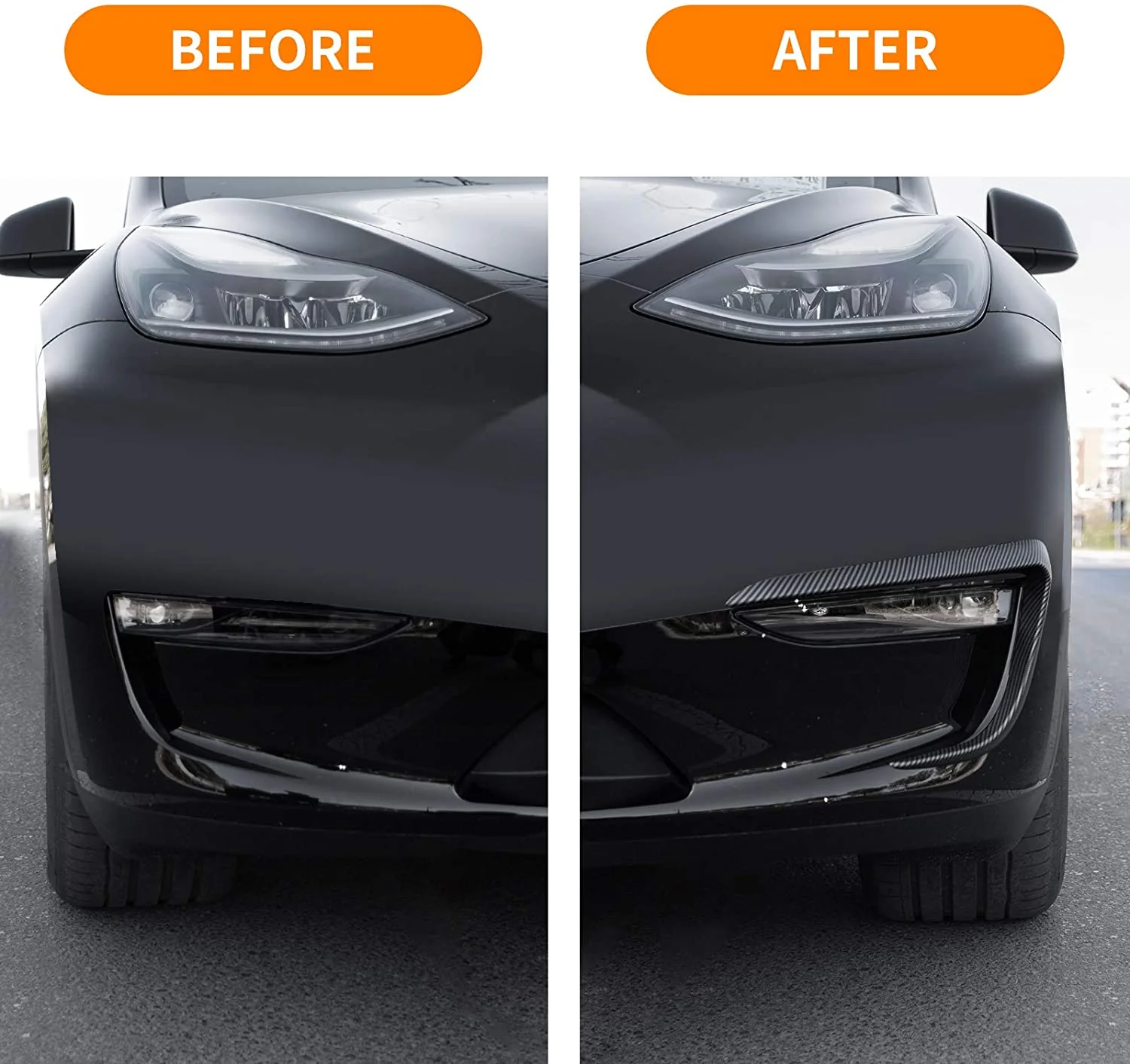Tesla Model Y Front Fog Light Trim Spoiler Light Cover Eyebrow Covers, Matte Carbon Fiber, 2020-2024 - Image 4