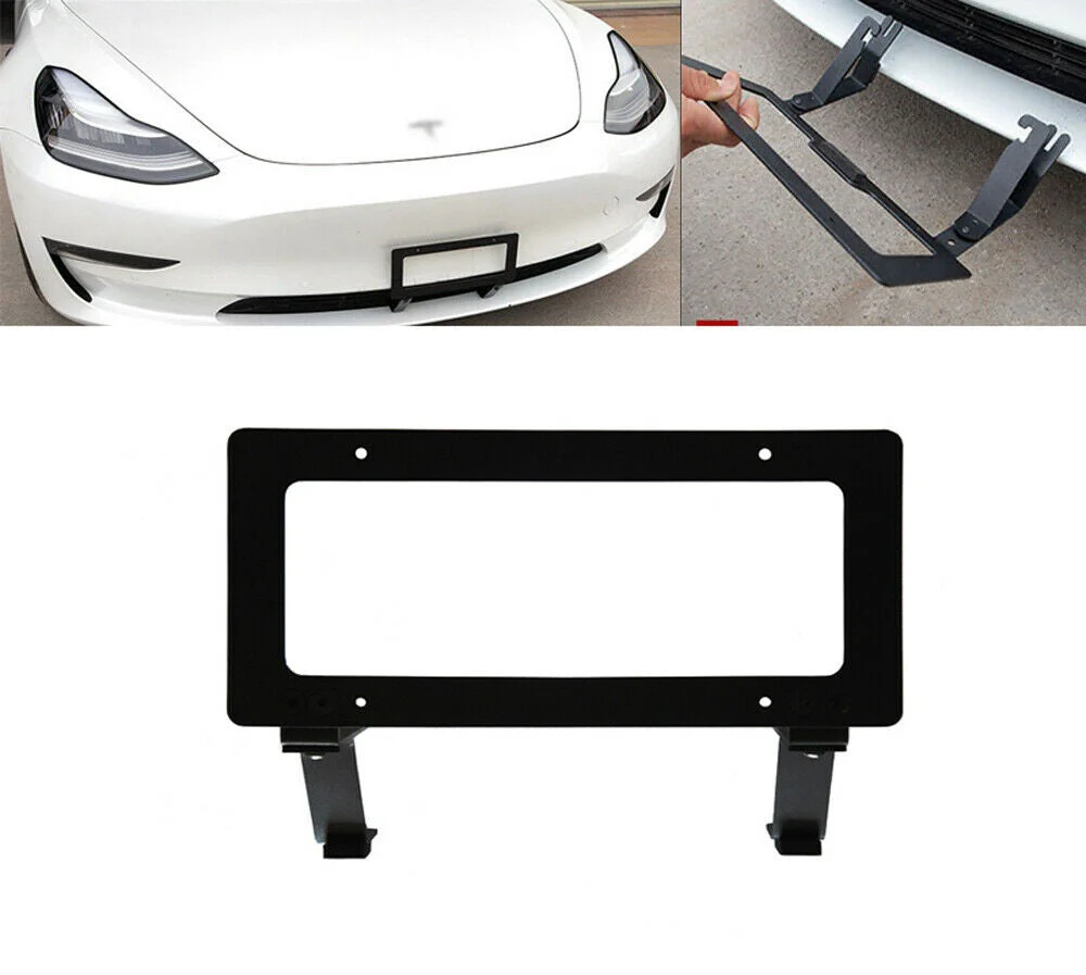 Tesla Model Y Front License Plate No-Hole Mounting Holder & Bracket Kit, 2020-2024