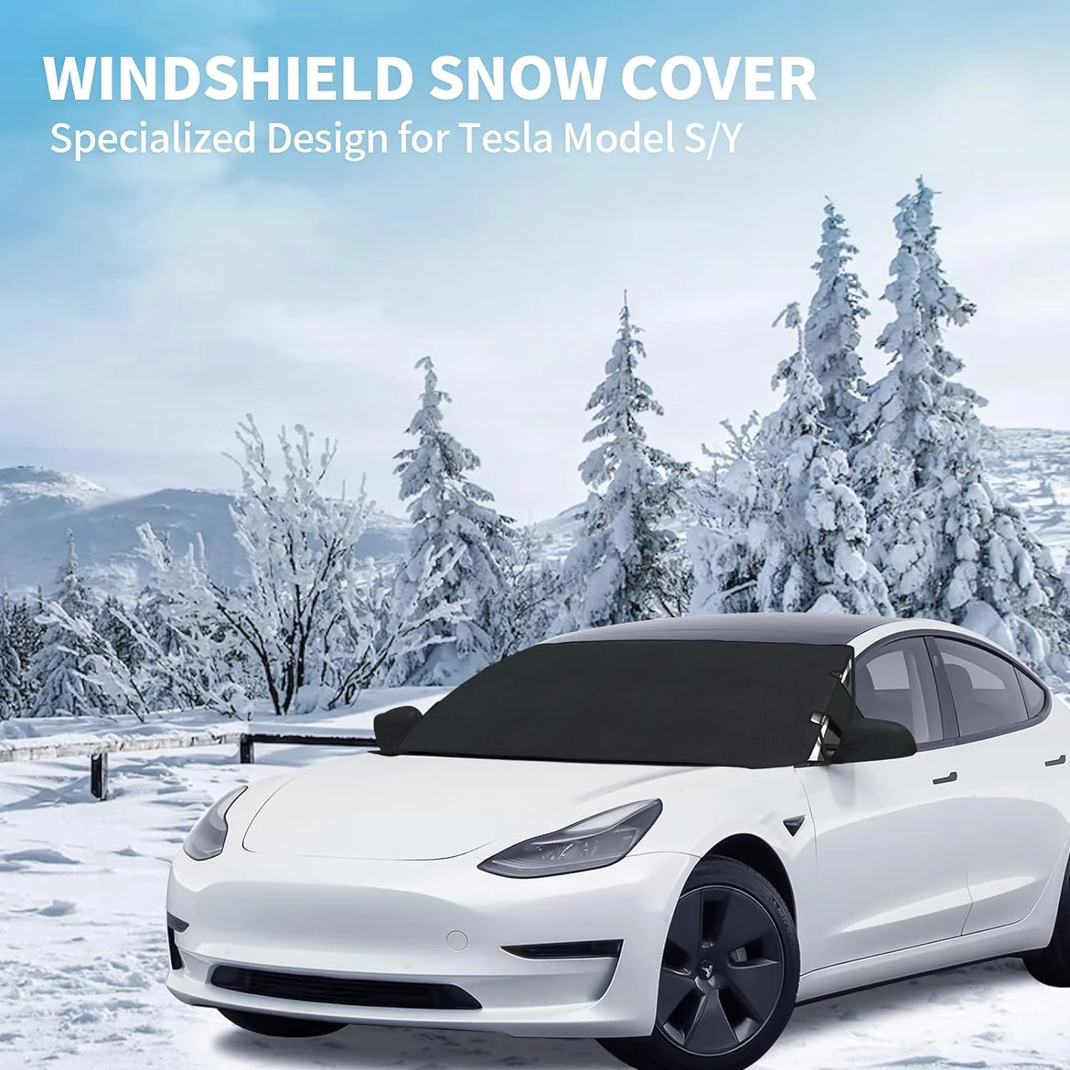 Tesla Model S, Y Front Windshield & Side Mirror Snow, Ice, Sun Cover Sunshade, 2012-2024 - Image 2