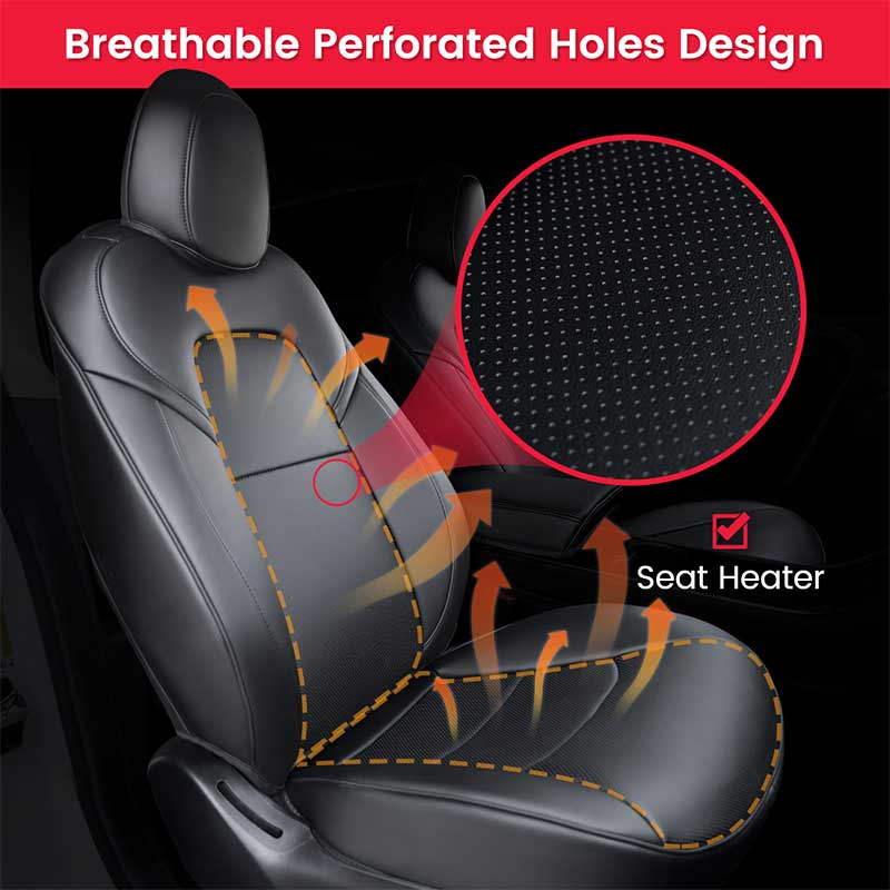 Tesla Model Y Full Seat Cover Set, Premium Napa Leather, Black, 2020-2024 - Image 4