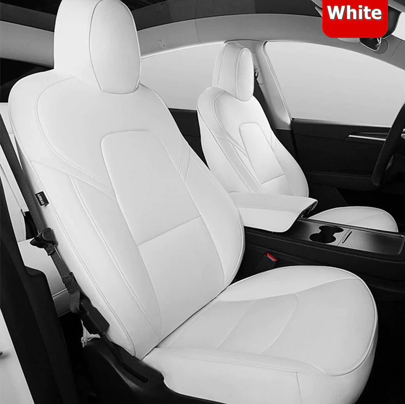 Tesla Model Y Full Seat Cover Set, Premium Napa Leather, White, 2020-2024 - Image 2