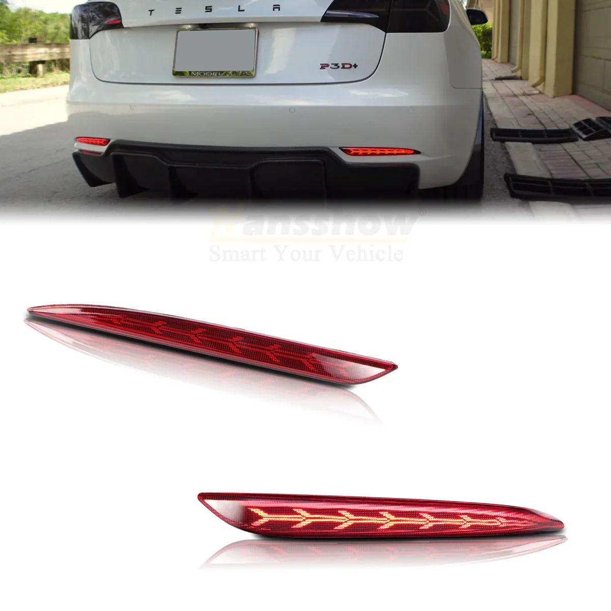 Tesla Model 3 Rear Bumper Fishbone Style Taillight Rear Bumper Reflectors, 2017-2023 - Image 7