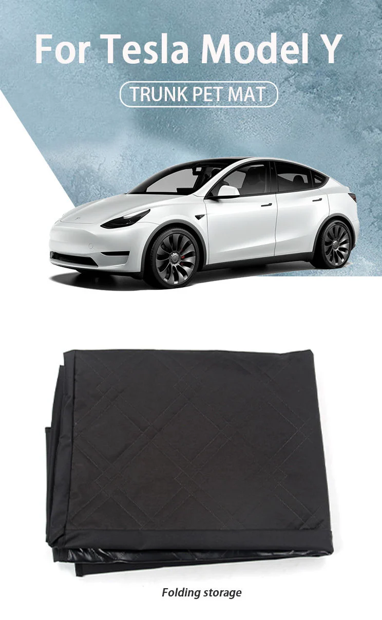 Tesla Model Y Rear Trunk Pet Mat Cover, Oxford Black Fabric Cargo Liner, 2020-2024