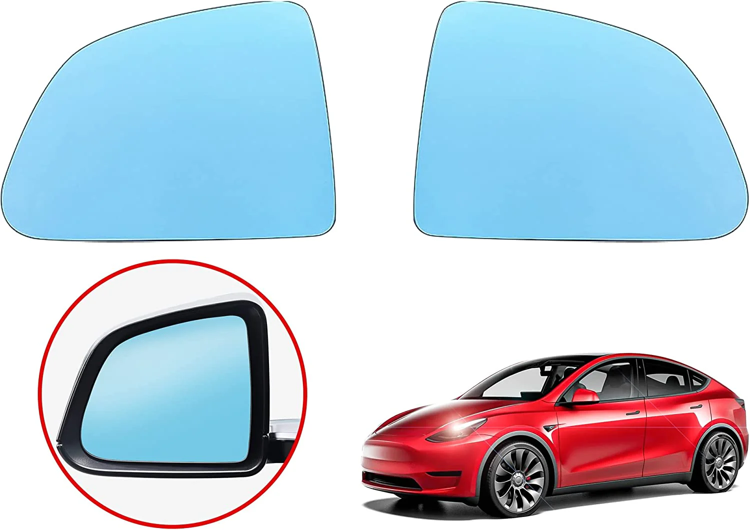 Tesla Model Y Side Mirror Blue Glass Lens, Anti-Glare Panoramic Blue Glass, Heat Defogging, 2020-2024