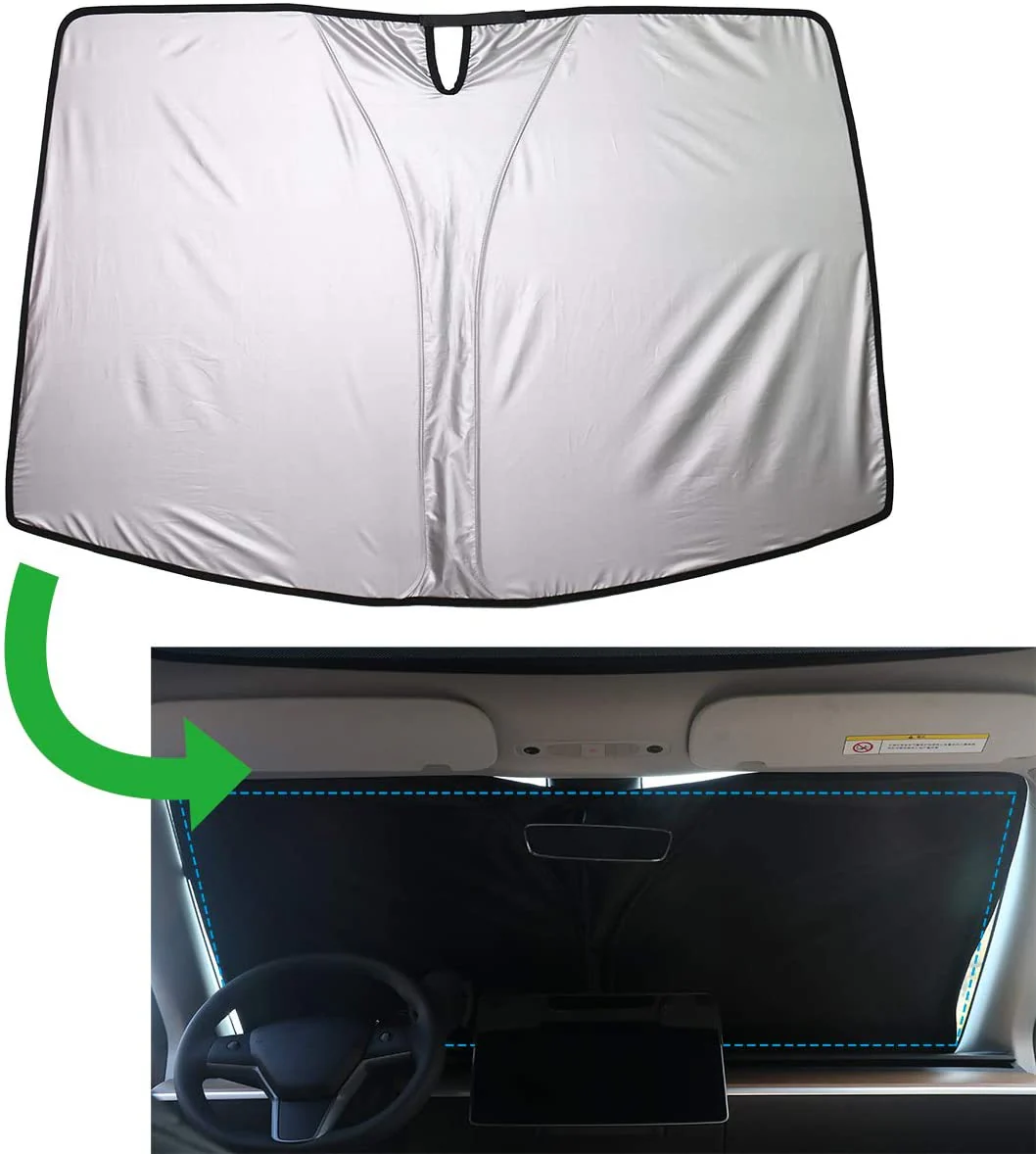Tesla Model Y Windshield Sunshade Foldable Sun Protector With Carry Pouch, 2020-2025 - Image 2