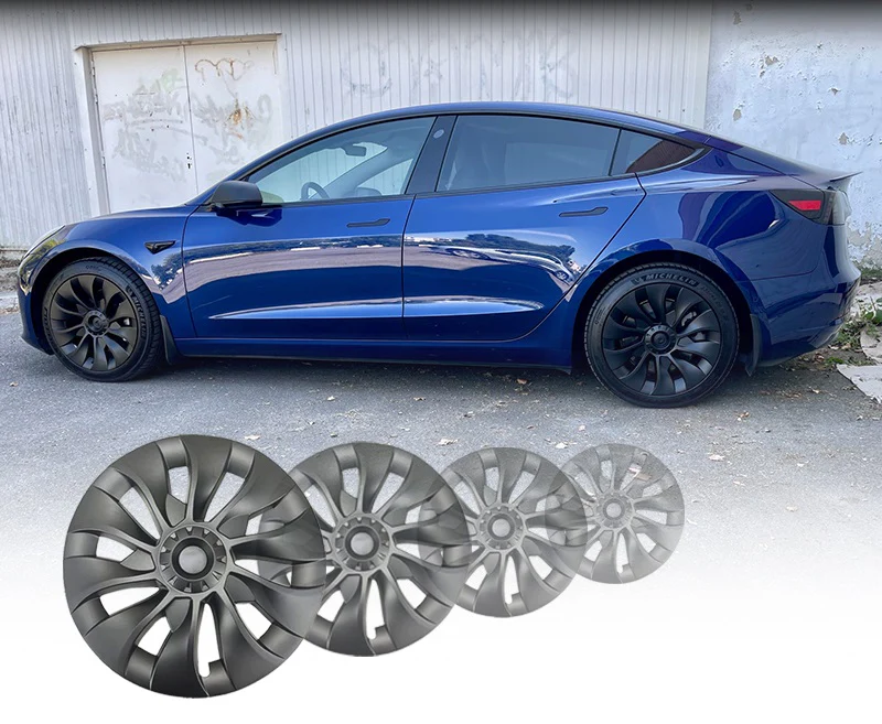 Tesla Model 3 Uberturbine Wheel Covers, 18-Inch, Matte Black, Set of 4, 2017-2023 - Image 2